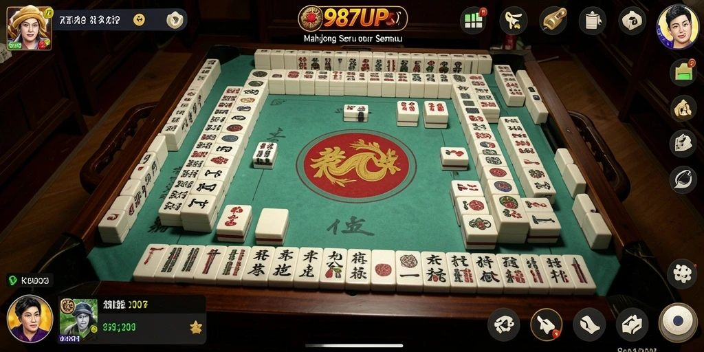 Screenshot utama 987UP menampilkan gameplay Mahjong yang menarik.