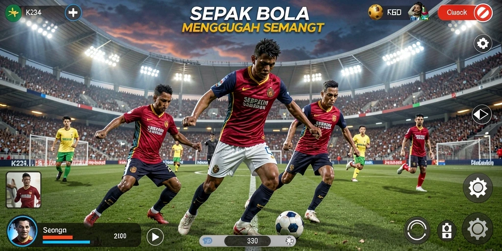 Tampilan gameplay K234 yang menegangkan dalam pertarungan sepak bola.