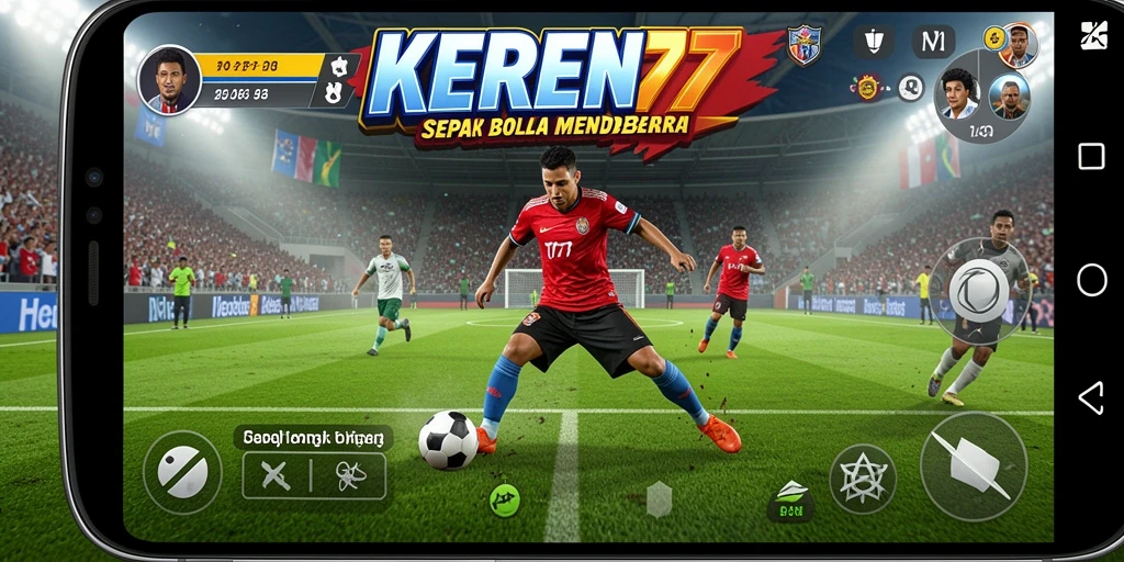 Tampilan seru dari gameplay KEREN77 yang menampilkan aksi sepak bola penuh semangat.