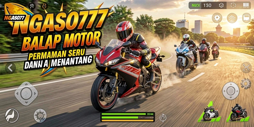 Tampilan action balapan motor yang mendebarkan di NGASO77.