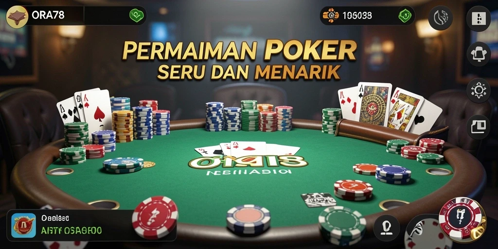 Screenshot utama ORA78 menunjukkan aksi seru dalam permainan Poker.