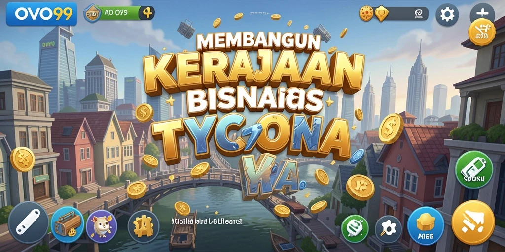Tampilan gameplay OVO99 saat membangun kerajaan bisnis tycoon.